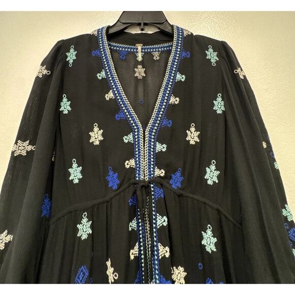 Free People Star Gazer Embroidered Dress Womens Size Small V Neck Boho Cover Up - Picture 4 of 10
